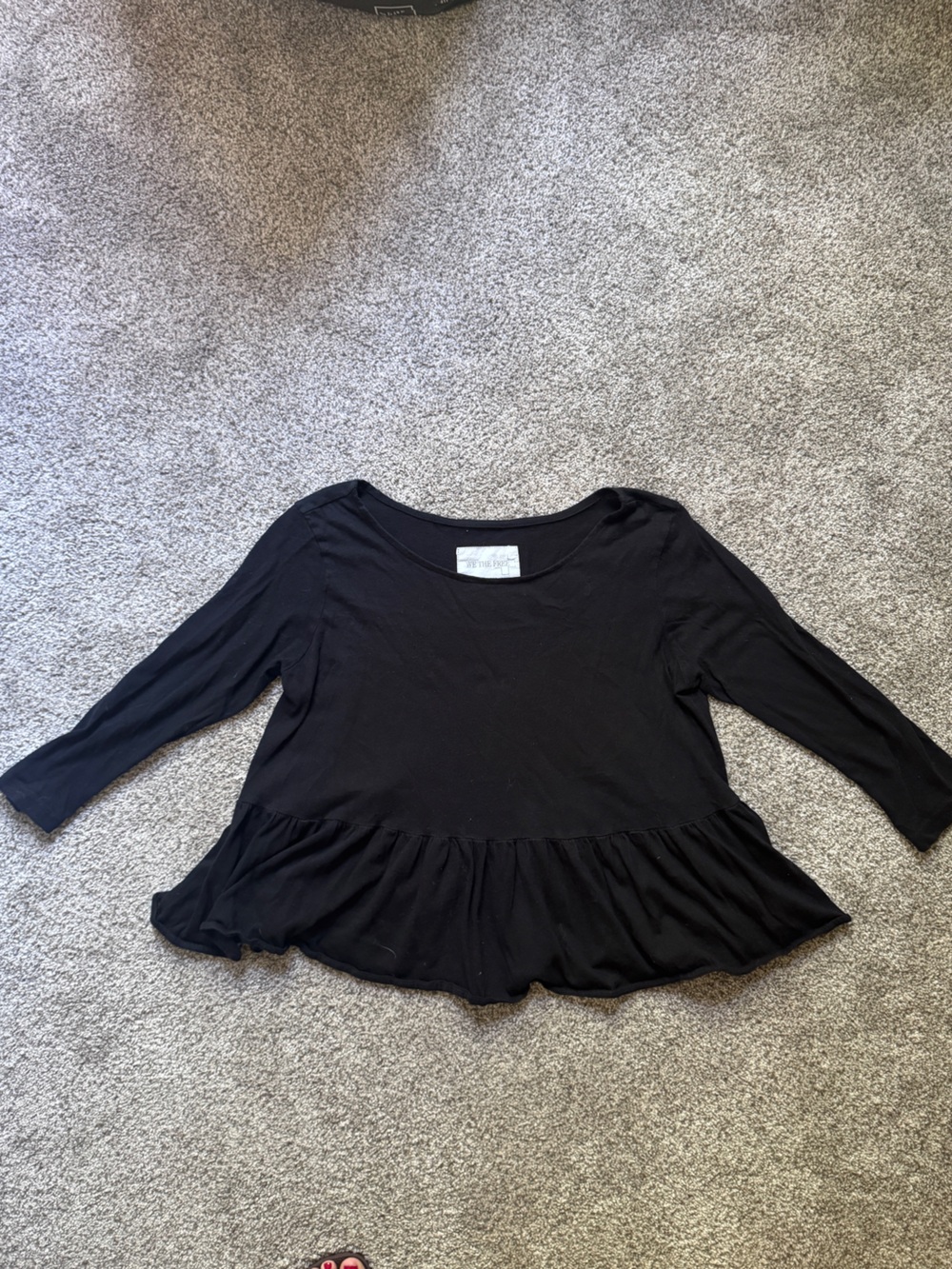 We The Free Black 3/4 Sleeve Peplum Top